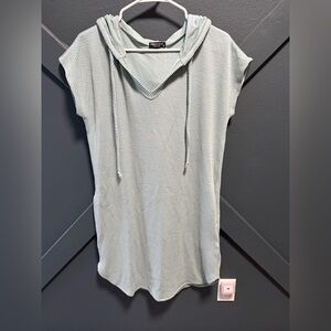 HEIMISH USA Light Blue/Mint Ribbed Hoodie Dress With Pockets